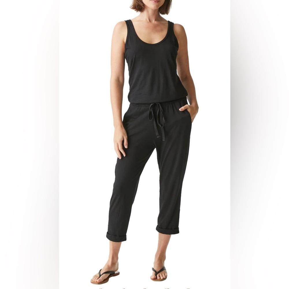 MICHAEL STARS : Theo Black Tank Jumpsuit Cotton Modal Tie Waist Medium